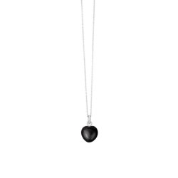 Susanne Friis Björner Halsband 45 cm, silver, 8 mm polerat hjärta i svart agat