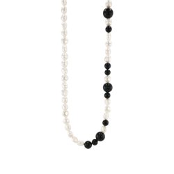 Susanne Friis Björner Halsband 40-45 cm, förgyllt silver, blandning av polerad svart agat o sötvattenspärlor