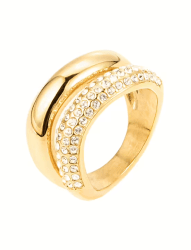 By Jolima Big double chrystal ring guldpläterad stål