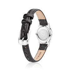 Sif Jakobs Angelica klocka stål med cz svart läderarmband