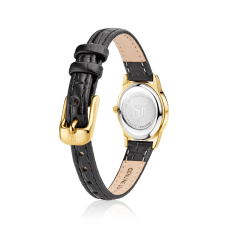 Sif Jakobs Angelica klocka guldpläterad stål cz och svart läderarmband