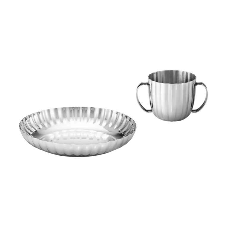 Georg Jensen Bernadotte barn set djup tallrik och mugg stål