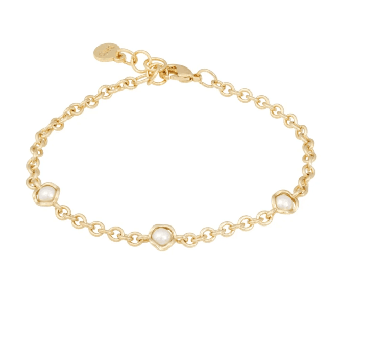 Snö of Sweden Kitty chain armband g/vit guldpläterad mässing