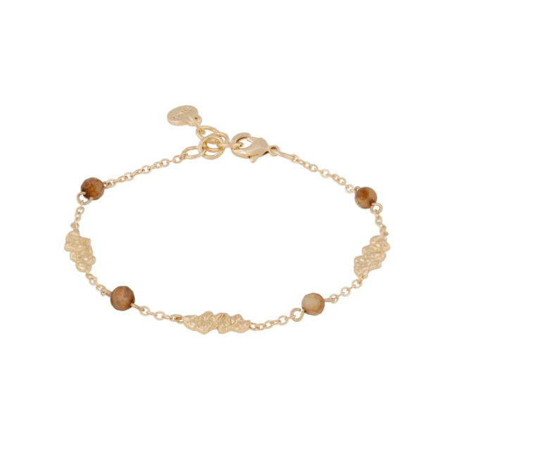 Snö of sweden Cat pendant stone armband g/brun guldpläterad mässing