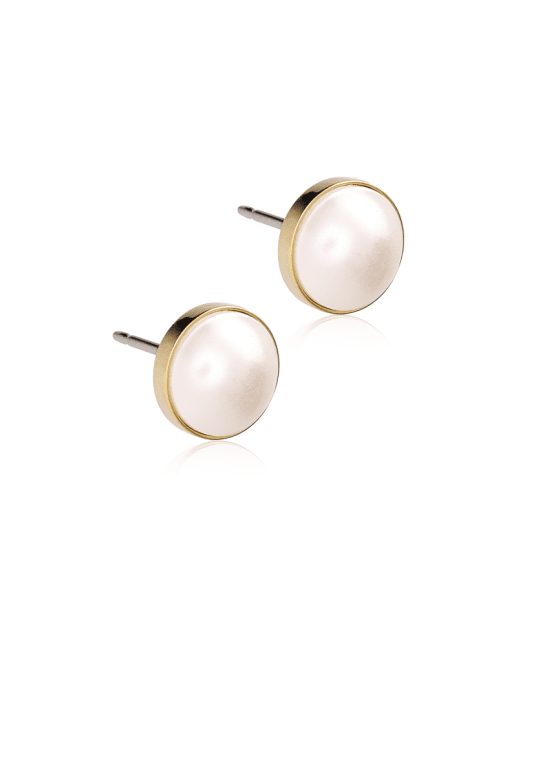 Blomdahl Bezel Pearl white örhänge gold titan 
