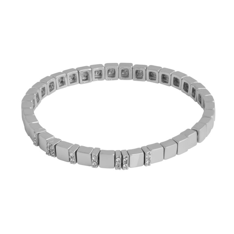 Snö of Sweden Brick armband elastiskt silverpläterad mässing med kubic zirkon