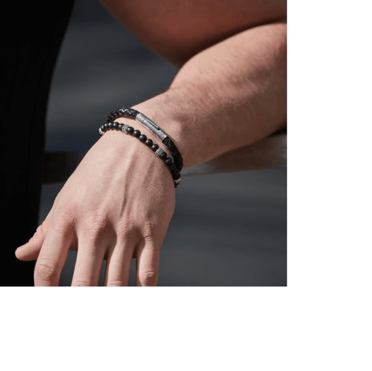 By Billgren Nobel armband i svart läder och silver 21cm