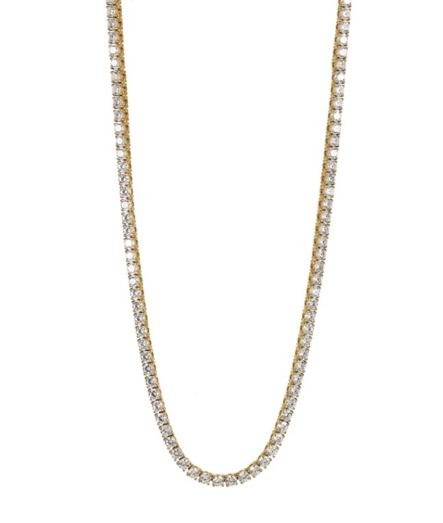 Astrid & Agnes Glimra halsband 2 mm guldplät stål med vita kubic zirkoner 45 cm