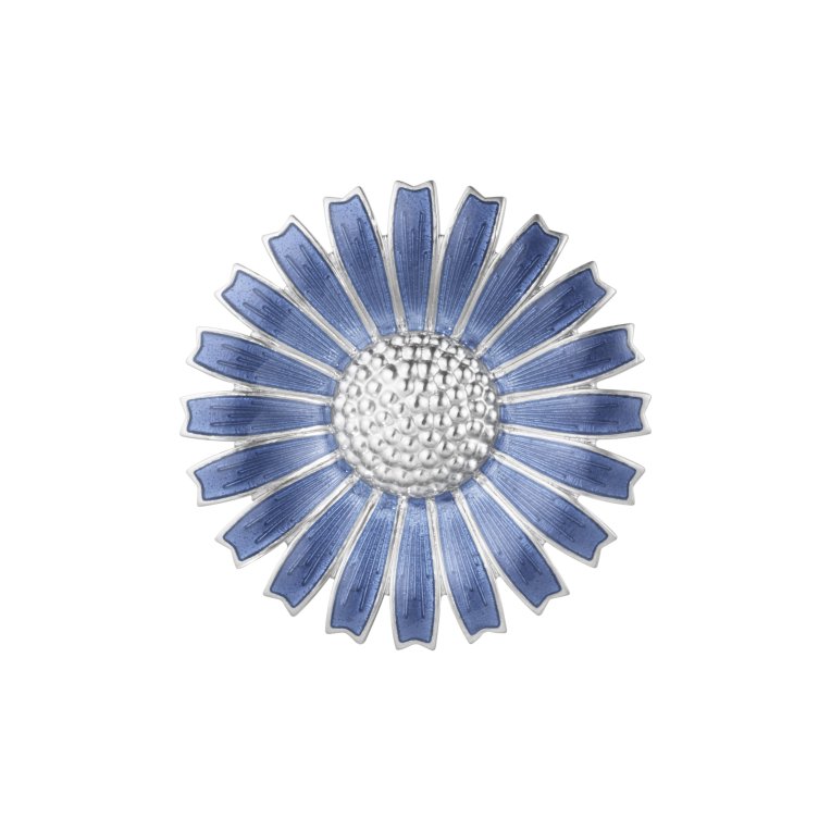Georg Jensen Daisy brosch rodium pläterat silver och blå emalj 44 mm