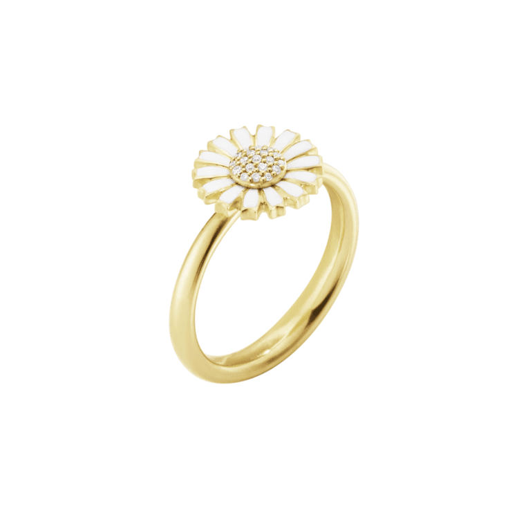 Georg Jensen Daisy ring guldpläterad silver vit emalj 11mm dia.0,05ct