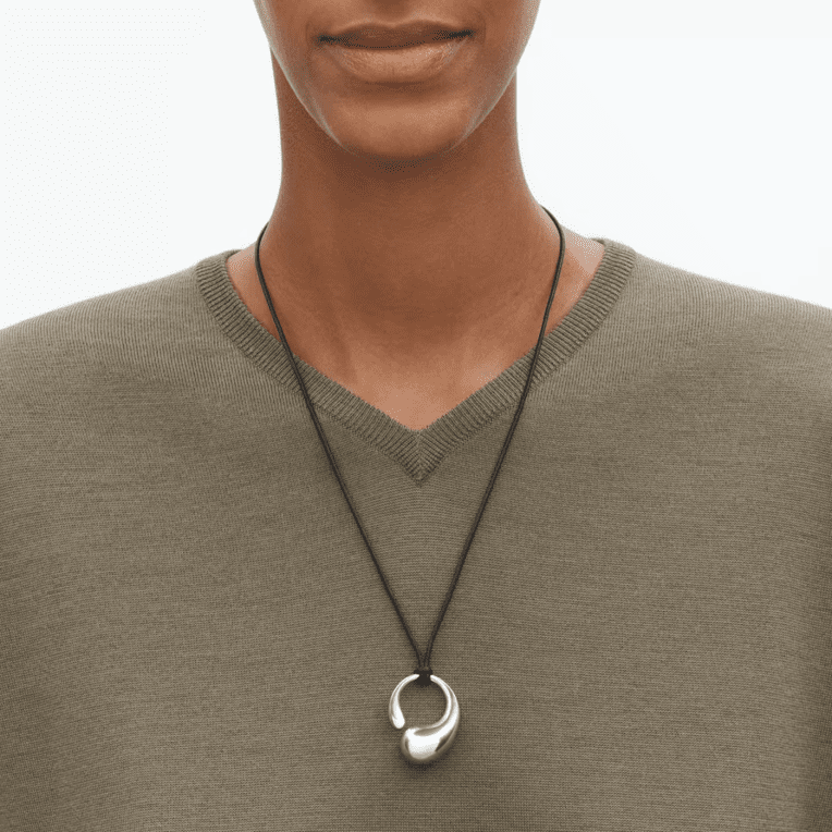 Georg Jensen Mercy hängsmycke silver med svart läderband large 