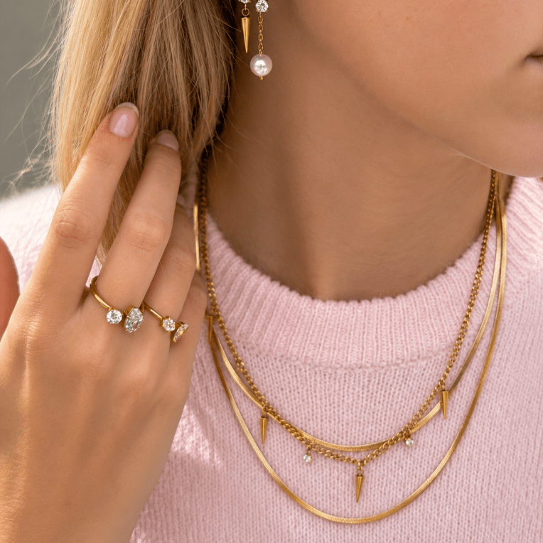 By Jolima Peak crystal halsband guldpläterat stål