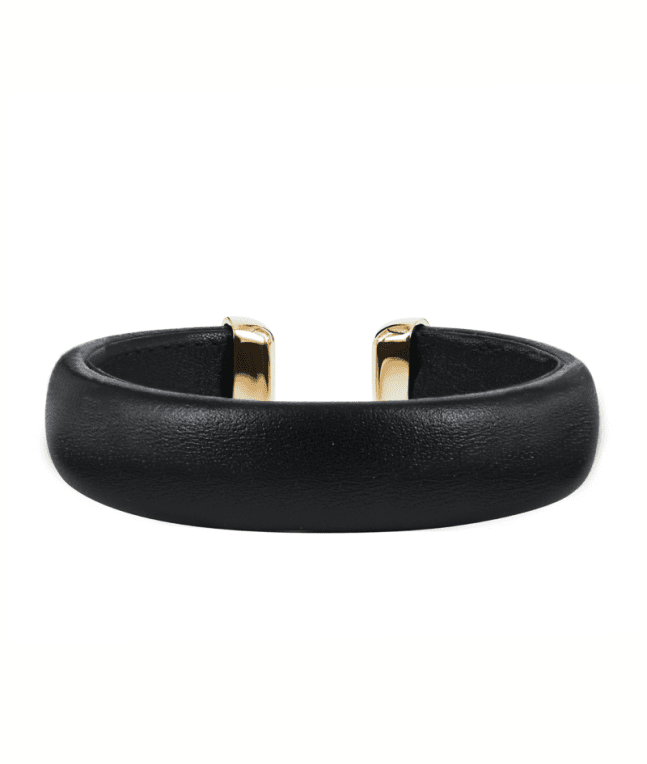Astrid & Agnes Ava armband 15 mm svart läder och guldpläterat stål
