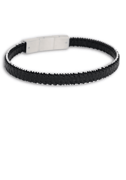 By Billgren Lio läderarmband svart/stål