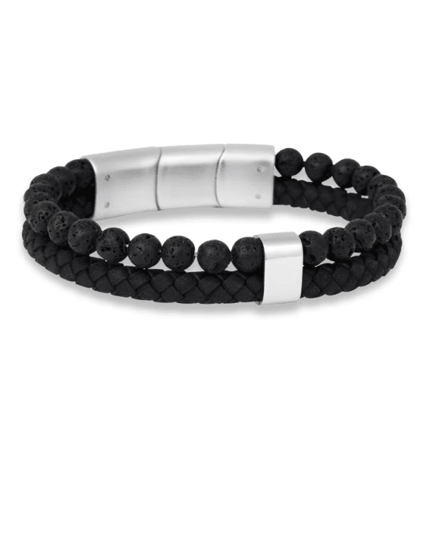 By Billgren Leonardo armband med lavastenar och läder, magnetlås 19-21 cm