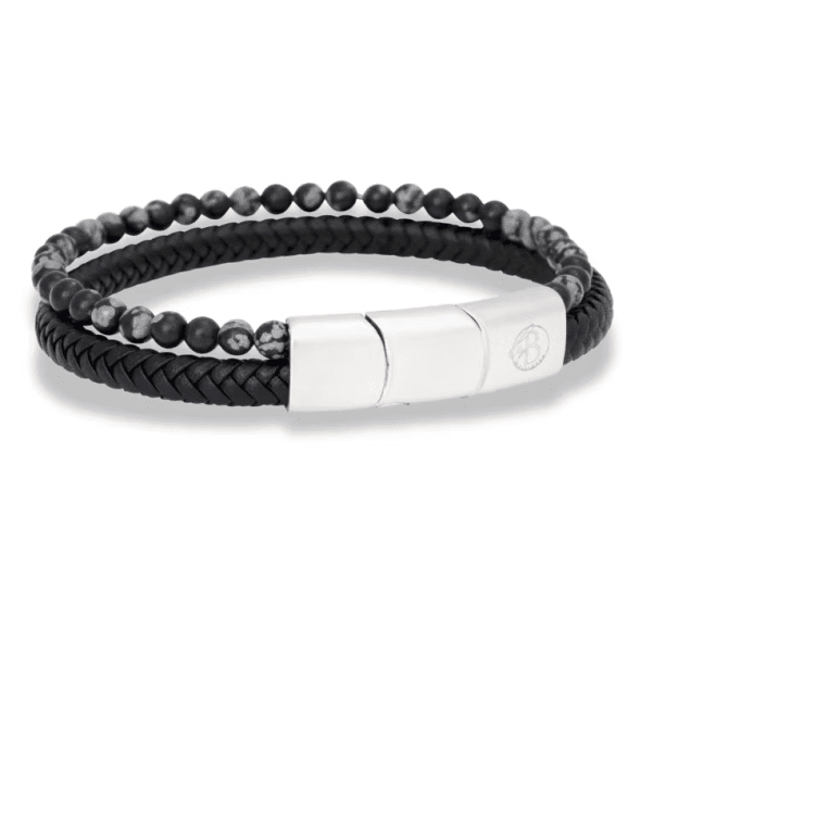 By Billgren Linton armband bubbel med läder och stenar svart