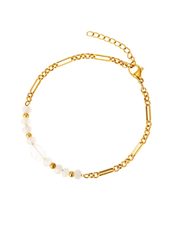 By Jolima Bead and chain armband nude guldpläterat stål