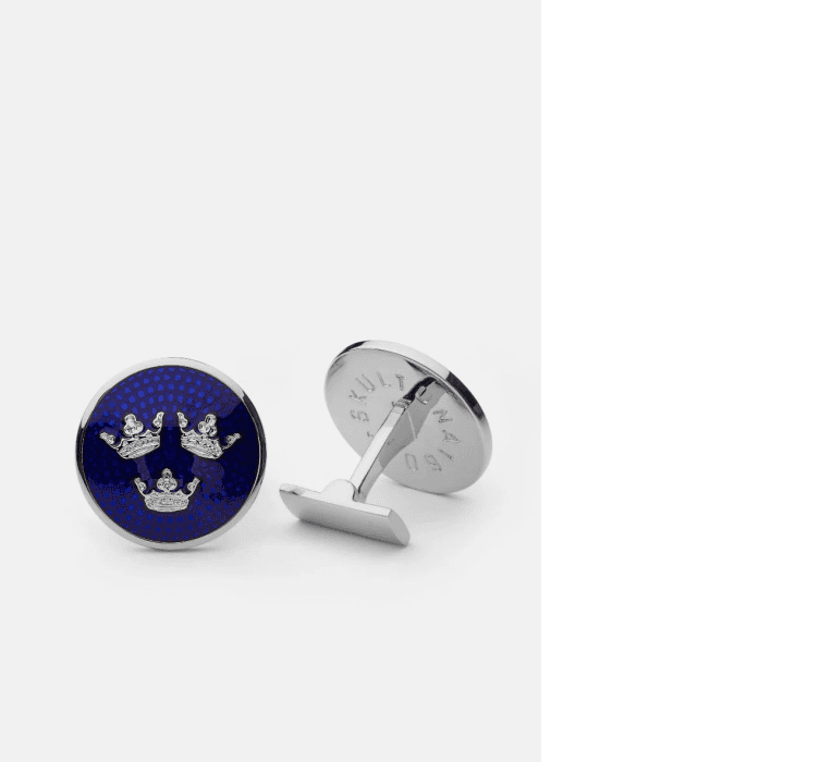 Skultuna Manchettknappar tre kronor silver/royal blue d22