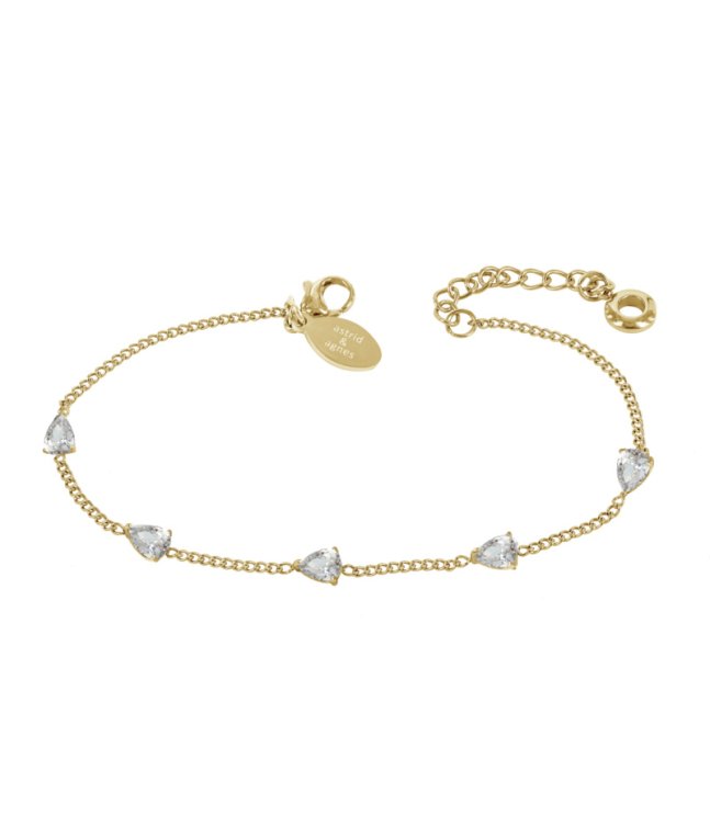 Astrid&Agnes Drop crystal Multi armband guldpläterat stål
