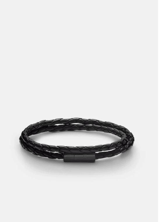 Skultuna Läderarmband 4mm svart/svart medium