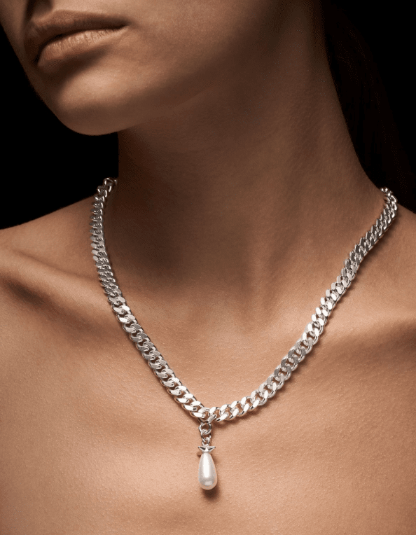 Maria Nilsdotter Chunky chain drop pearl halsband silver 