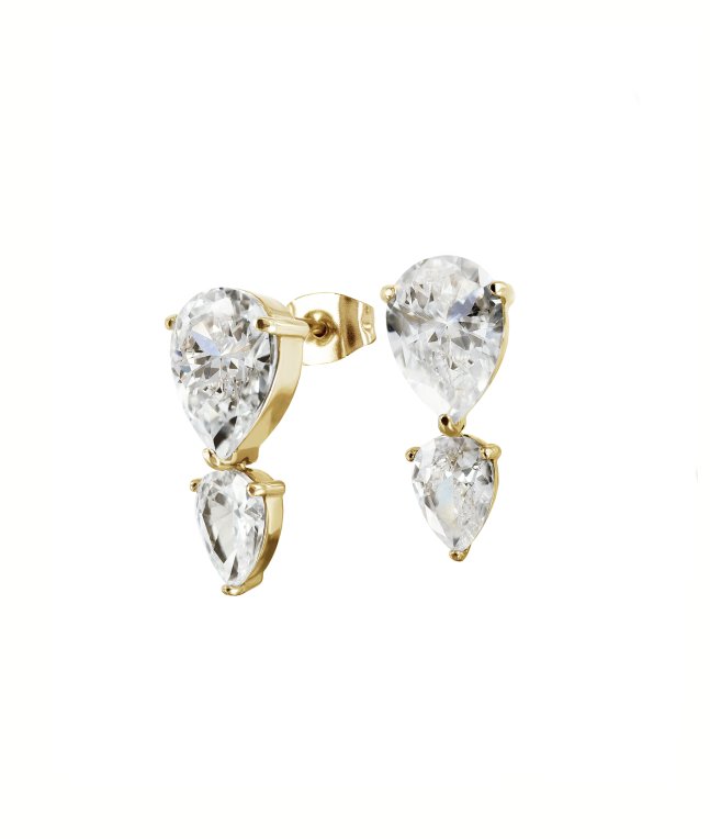 Astrid&Agnes Drop Crystal örhänge lång, gulpläterad stål