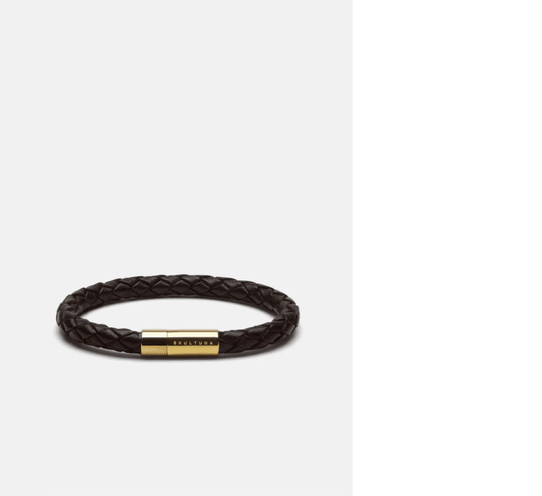 Skultuna Armband läder 6 mm guld/brun storlek L