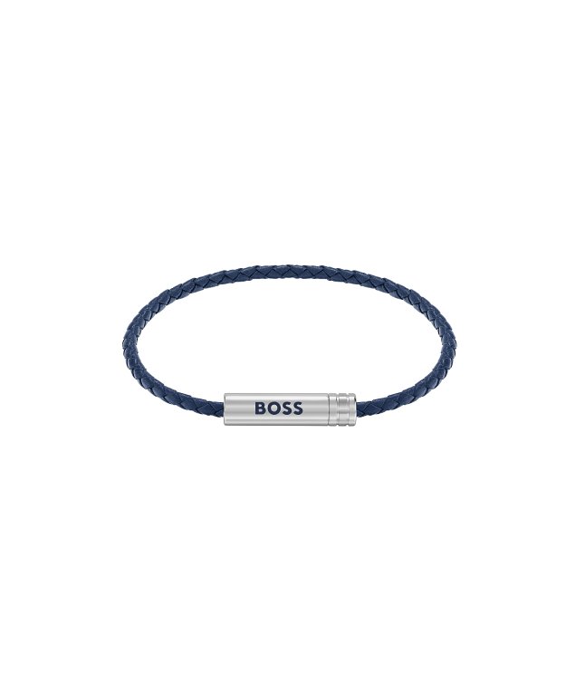 Boss Ares air armband läder mörkblå/stål