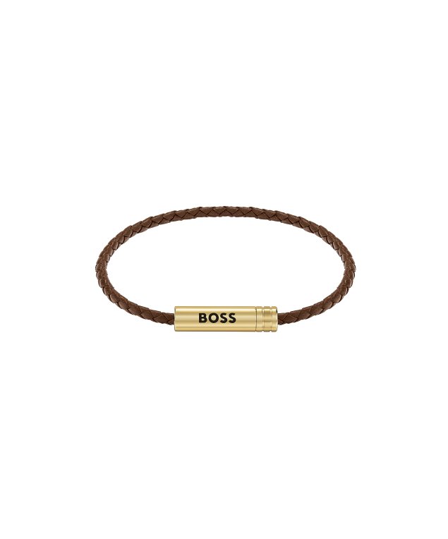 Boss Ares air armband läder brun/guld