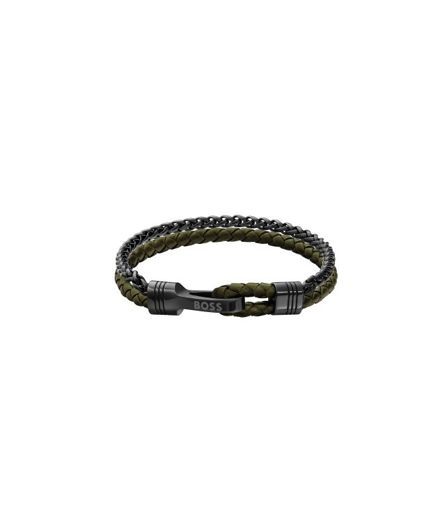 Boss Jaxon armband läder grön/oxiderat stål