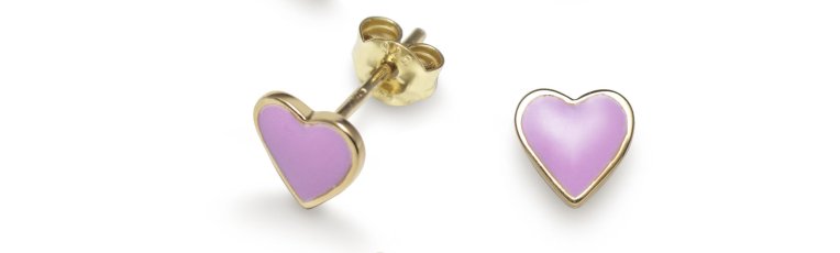 Svedbom Örhänge hjärta med rosa emalj guldpläterat silver