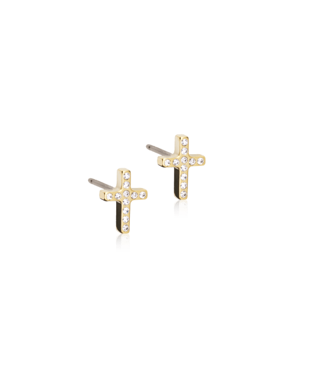 Blomdahl Brilliance cross 8mm guldtitan/crystal