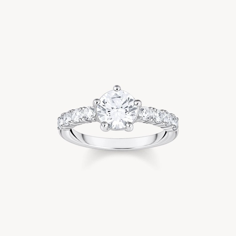 Thomas Sabo Solitärring i silver med stor zirkoniasten och små stenar