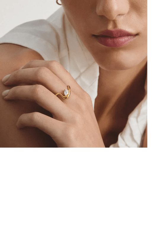 Thomas Sabo Ring med vit zirkonia i droppform Premiumlegering, 18k guldpläterad