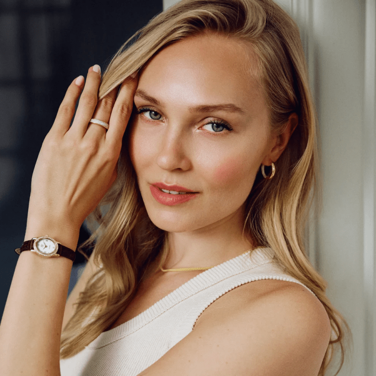 Sif Jakobs Angelica klocka guldpläterad stål med cz brunt läderarmband